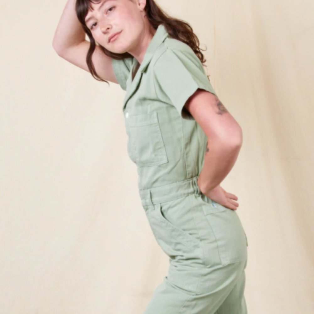 Big Bud Press SHORT SLEEVE JUMPSUIT - SAGE GREEN - open to trade